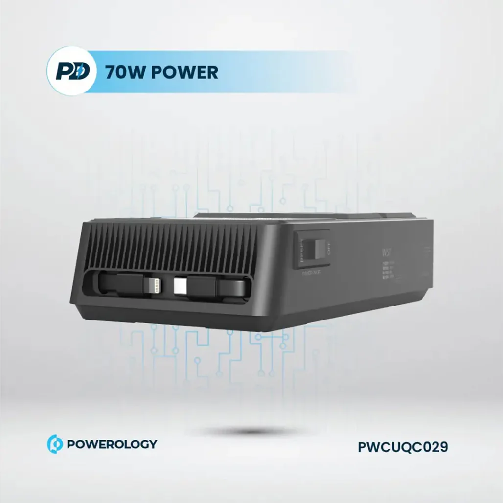 Powerology 2500W Power Strip with 4 AC Outlets, Retractable Cables, and Fast Charging - Black - Image 4