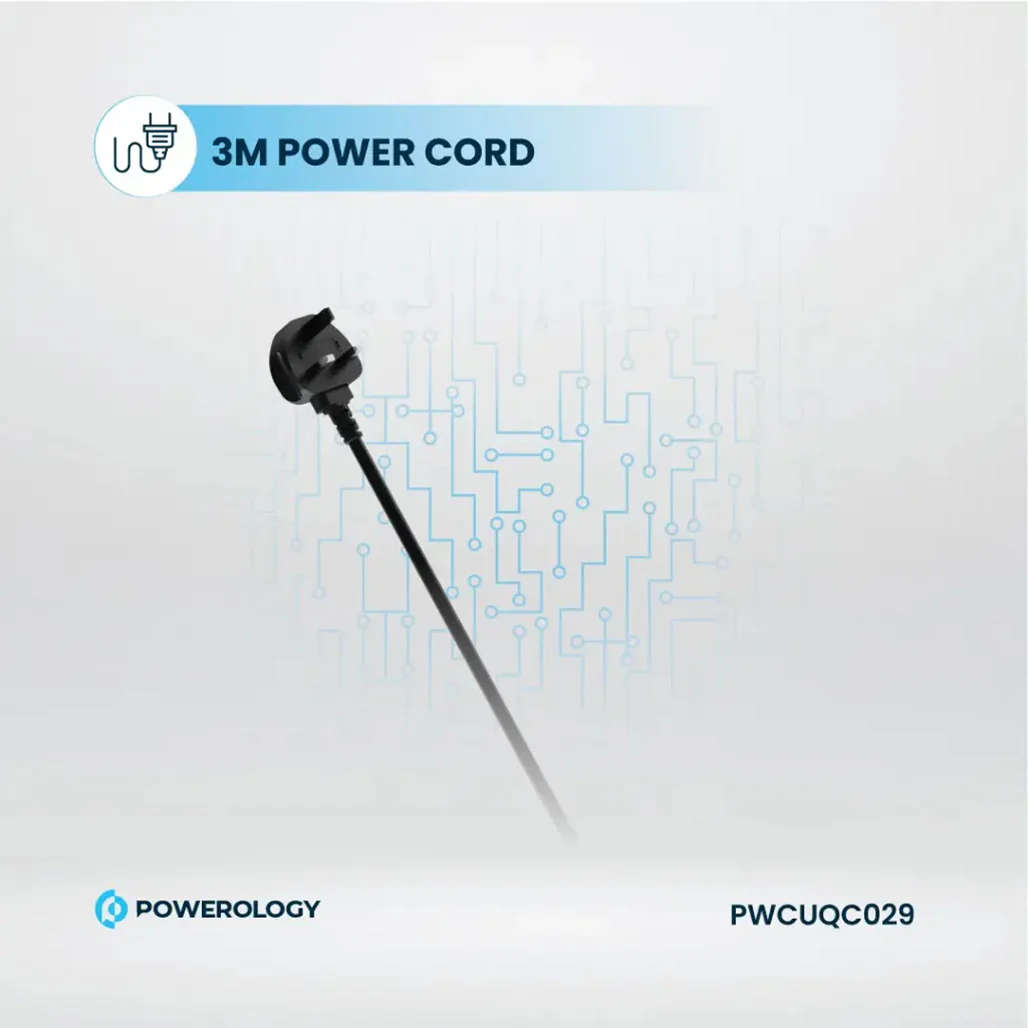 Powerology 2500W Power Strip with 4 AC Outlets, Retractable Cables, and Fast Charging - Black - Image 5
