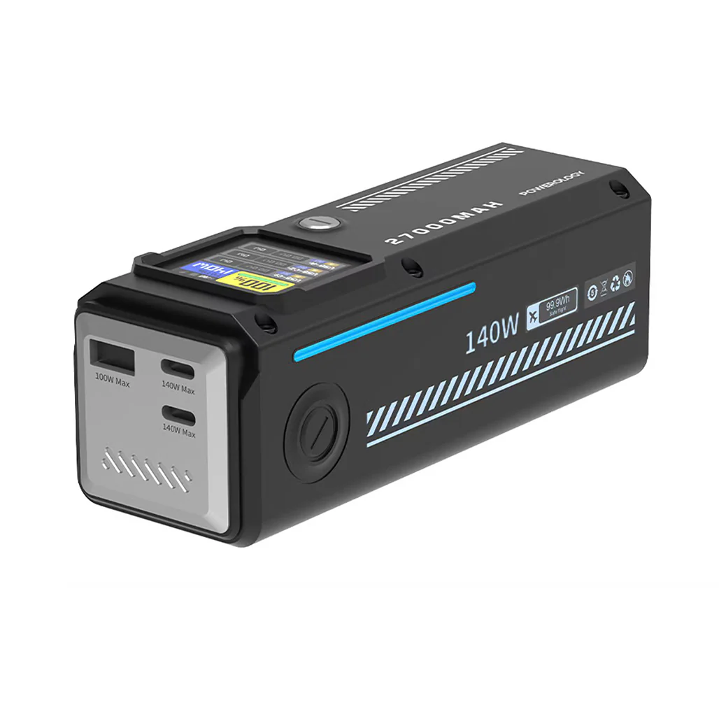 Powerology 27000mAh 140W PD Smart Display Power Bank – USB-C & USB-A Ports, Fast Laptop Charging, Compact Travel Battery Pack – Black - Image 4