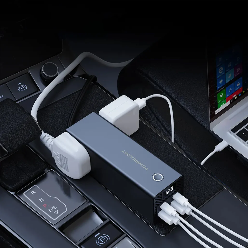 Powerology 300W Universal Car Power Inverter with Dual AC Outlets, USB-C PD 36W, QC 3.0 USB-A – Black - Image 4