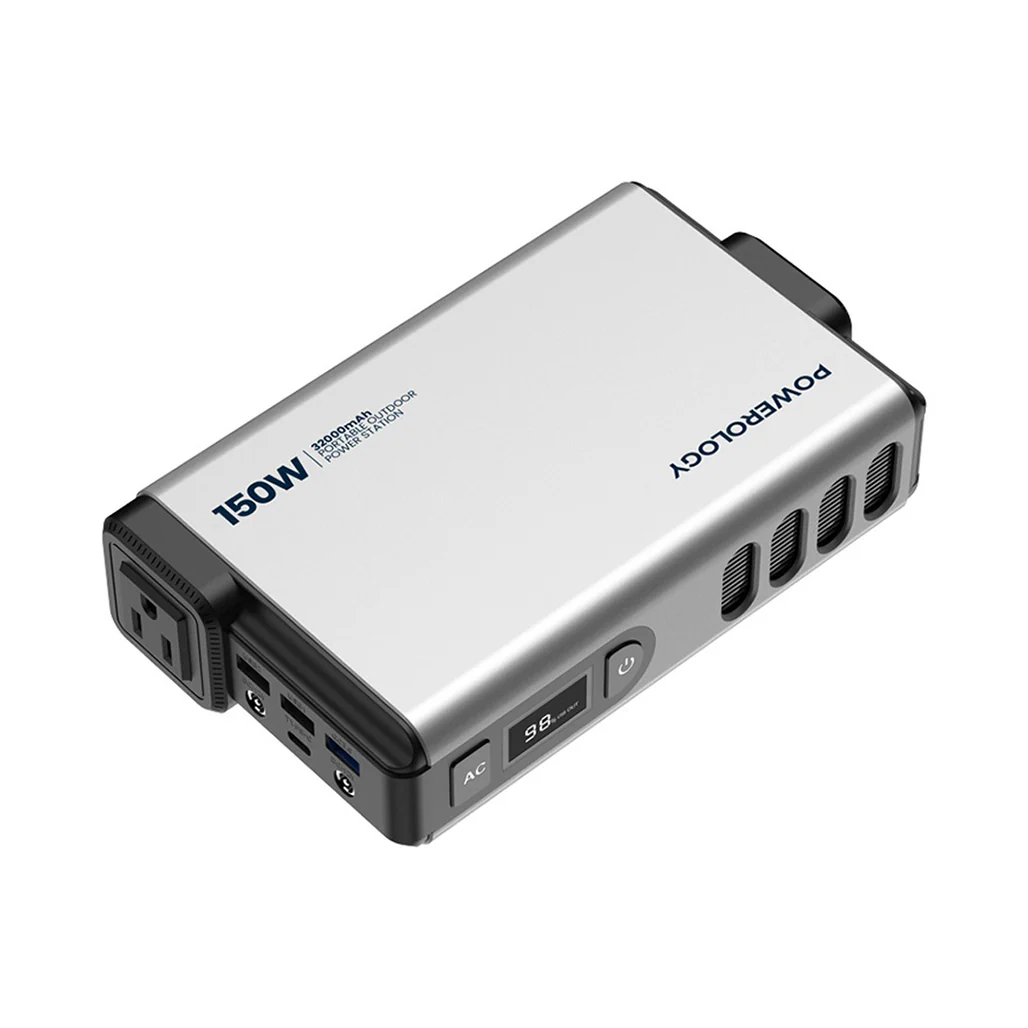 Powerology 32000mAh Mini Power Station with 150W AC Output and 100W PD Charging – Portable Charger for Laptops, Phones, and Tablets – Gray - Image 3