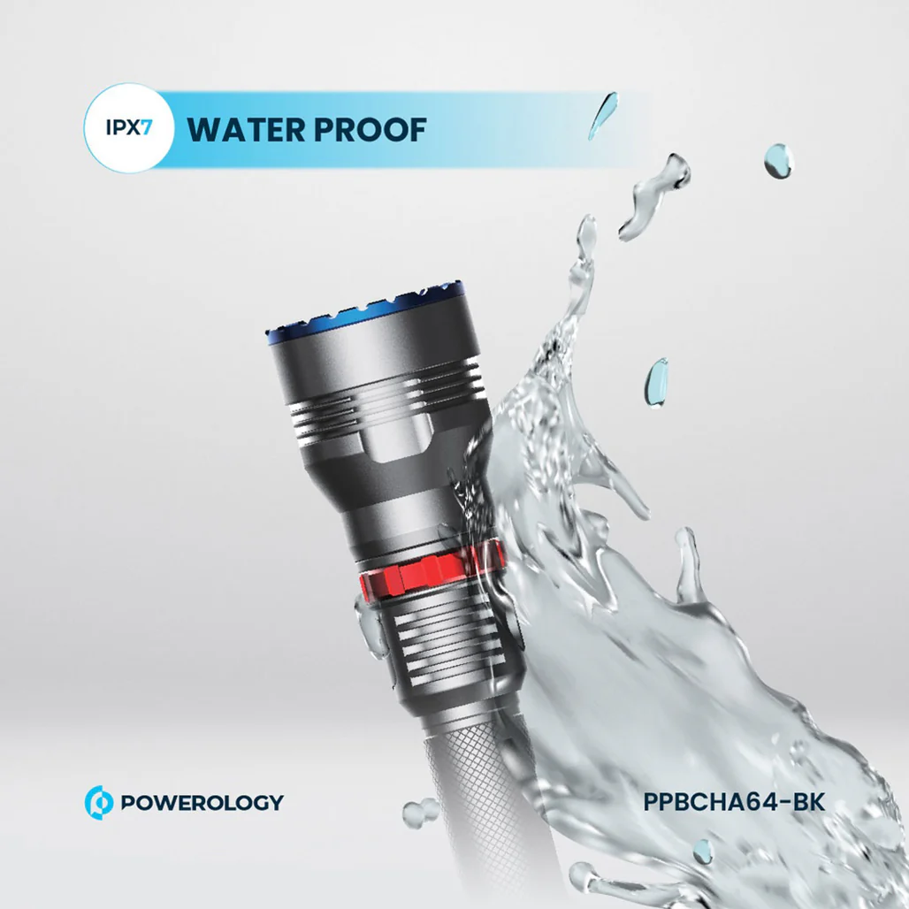 Powerology 4000mAh Waterproof LED Flashlight - Ultra-Durable, Long Battery Life, and High Brightness - Image 3