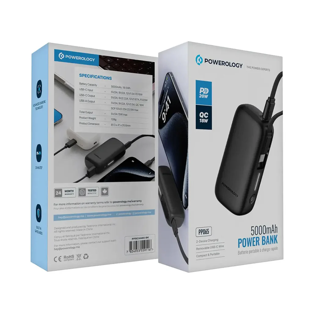 Powerology 5000mAh Power Bank - PPBCHA65-BK - Image 2