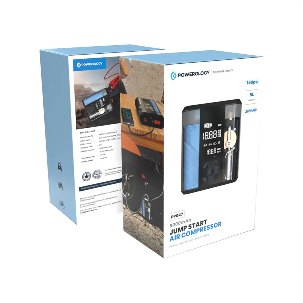 Powerology 8800mAh Jump Start Air Compressor - Transparent - Image 4