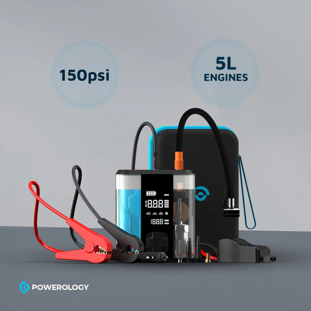 Powerology 8800mAh Jump Start Air Compressor - Transparent - Image 5
