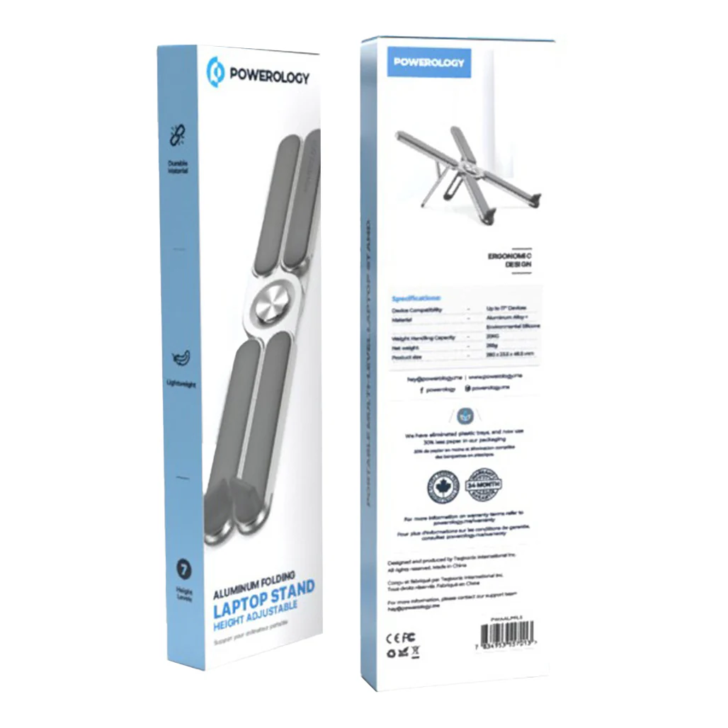 Powerology Adjustable Aluminium Alloy Portable and Foldable Laptop Stand - Silver - Image 4