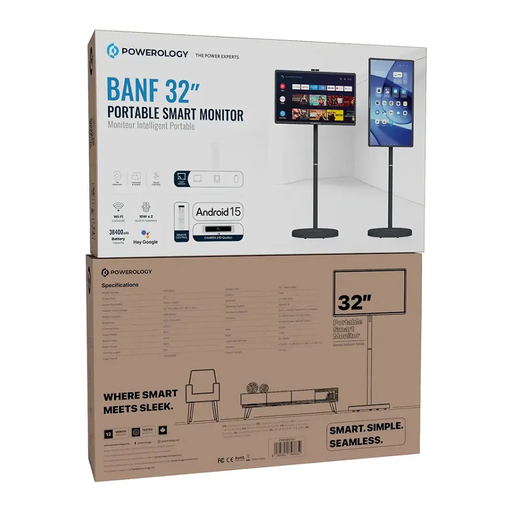 Powerology Banf 32" Portable Smart Monitor - Gray - Image 3