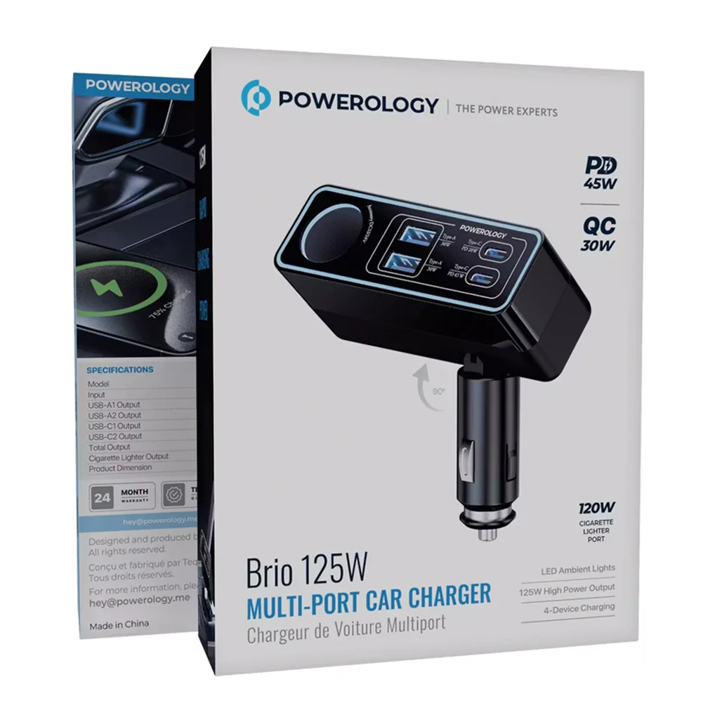 Powerology Brio 125W Multi-Port Car Charger - Image 3