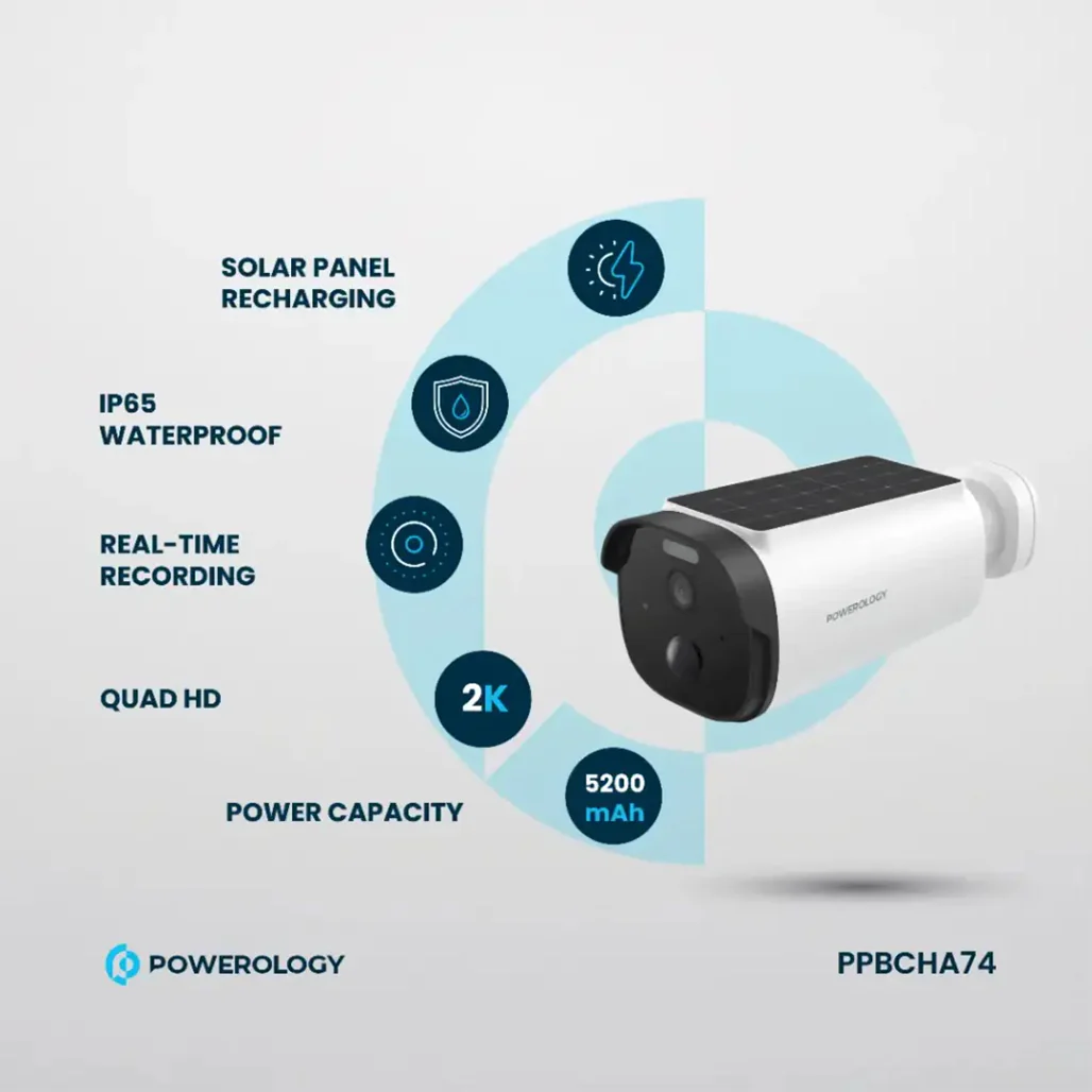 Powerology Built-in Solar Outdoor Camera - White - Image 2