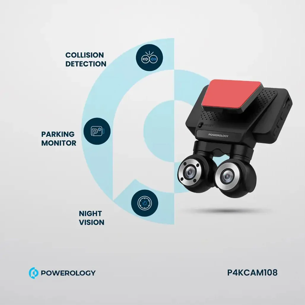 Powerology Dual Lens 4K Dash Camera with Night Vision & Parking Monitor – Black - Image 3
