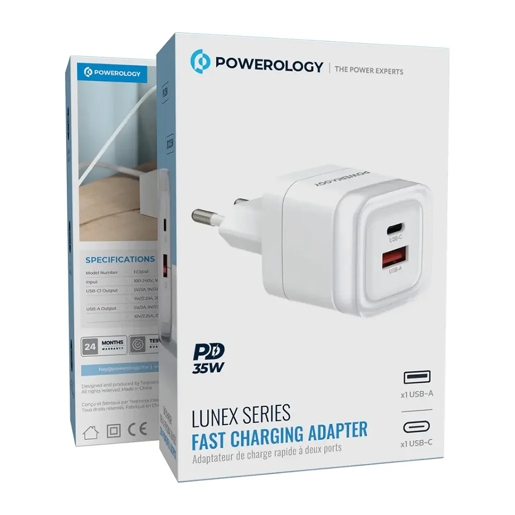Powerology Dual-Port Fast Charging Adapter - White - Image 2