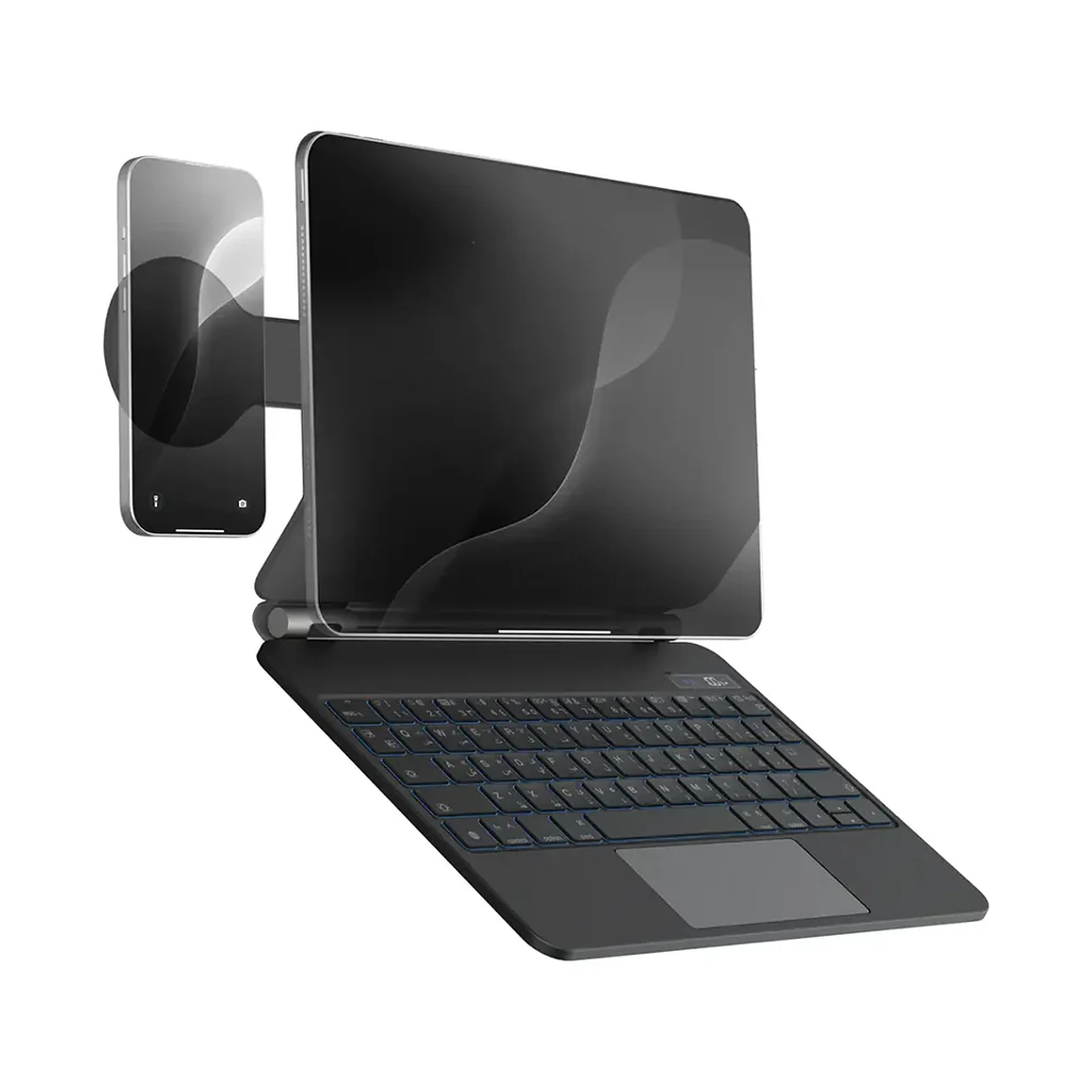 Powerology DynaBoard Wireless Keyboard Case With MagSafe Phone Holder for iPad 11"(M4) - Black - Image 2