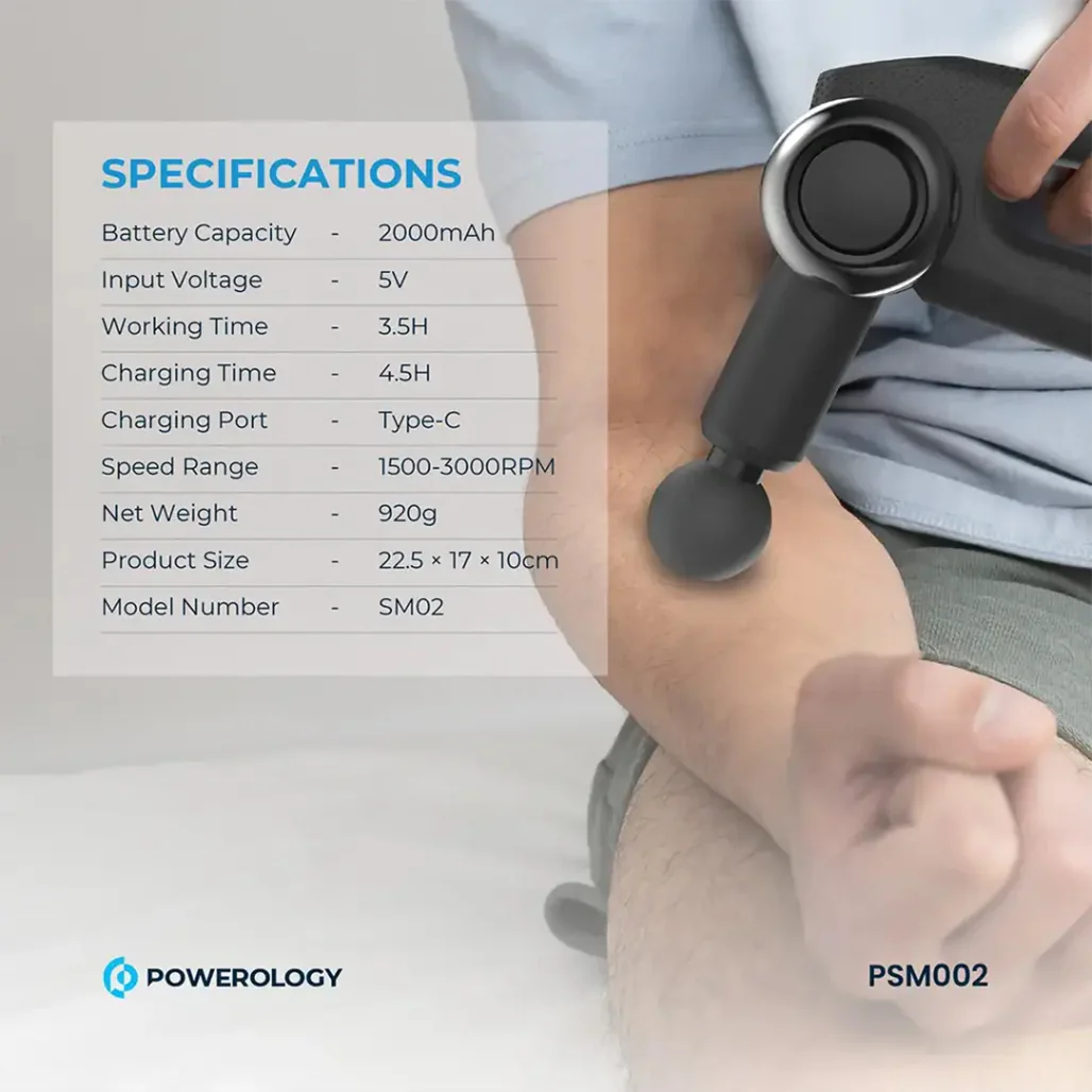 Powerology Full-Body Massage Gun – Deep Tissue Percussion Massager for Muscle Recovery & Pain Relief - Image 10