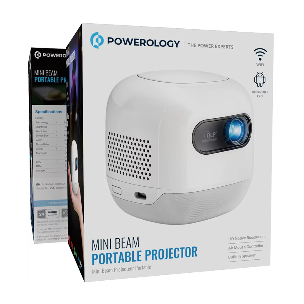 Powerology Mini Beam Portable Projector - White - Image 4