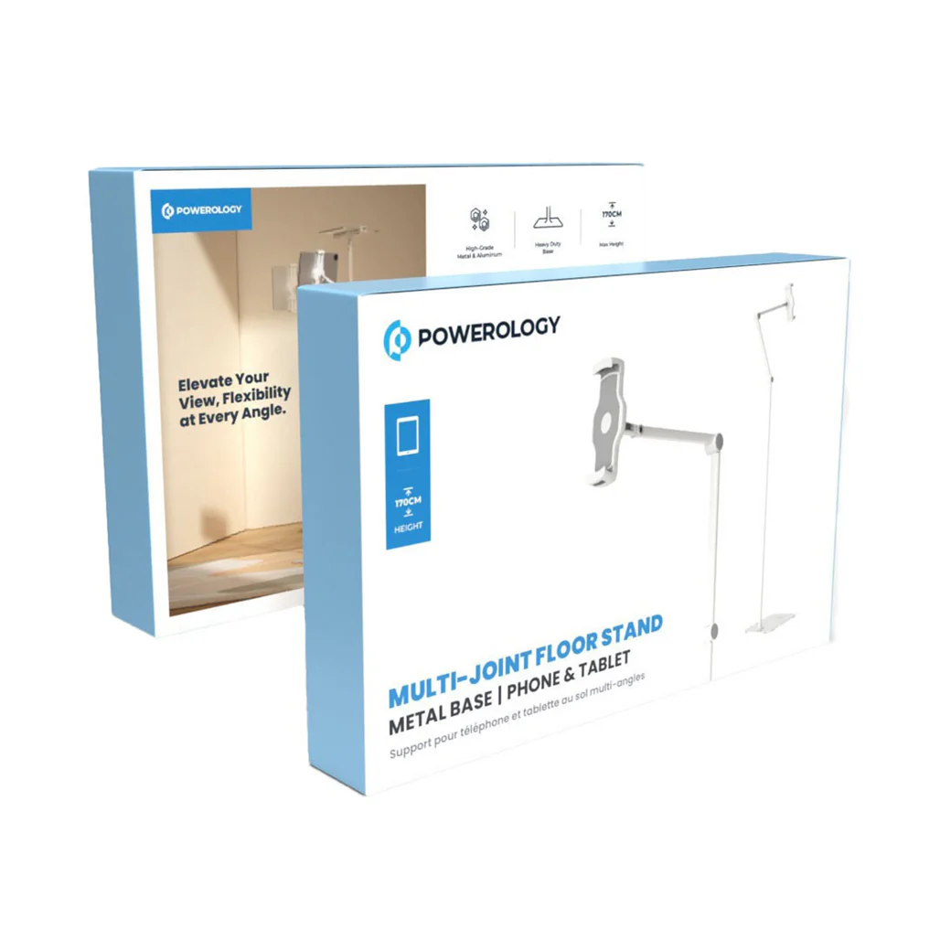 Powerology Multi-Joint Floor Stand with Metal Base for Phones & Tablets – Adjustable 110-170 cm, 360° Rotating Head, White - Image 4