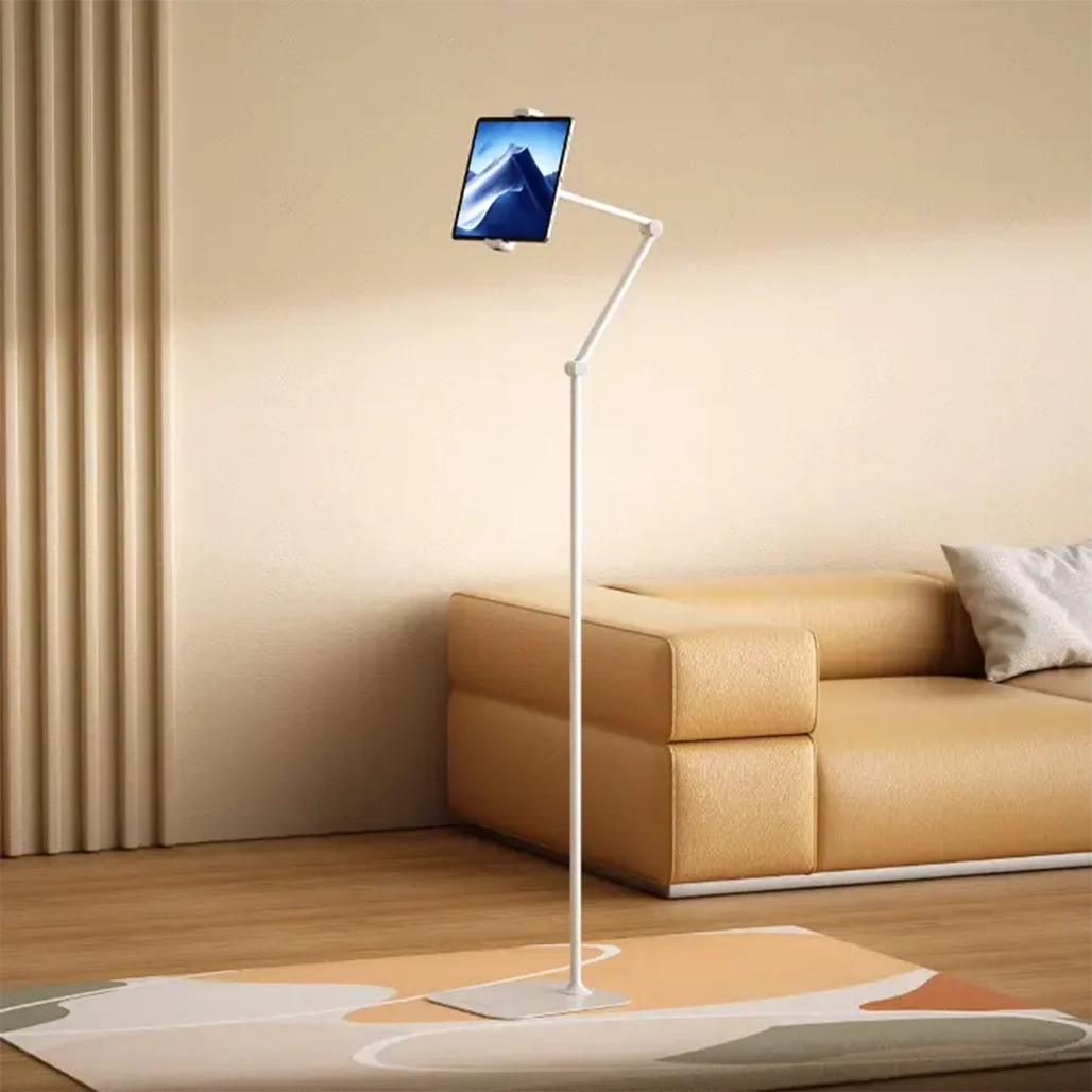Powerology Multi-Joint Floor Stand with Metal Base for Phones & Tablets – Adjustable 110-170 cm, 360° Rotating Head, White - Image 8