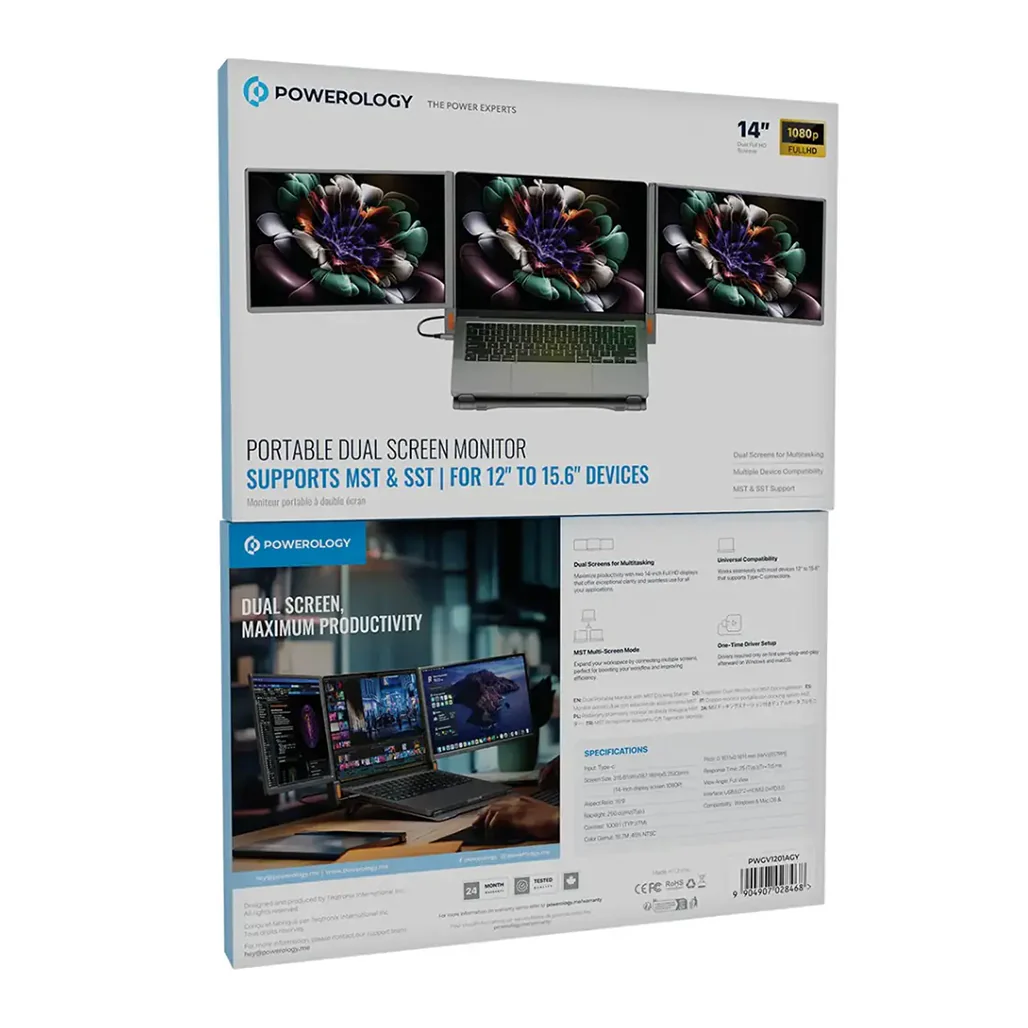 Powerology Portable Dual Screen Monitor - Gray - Image 3