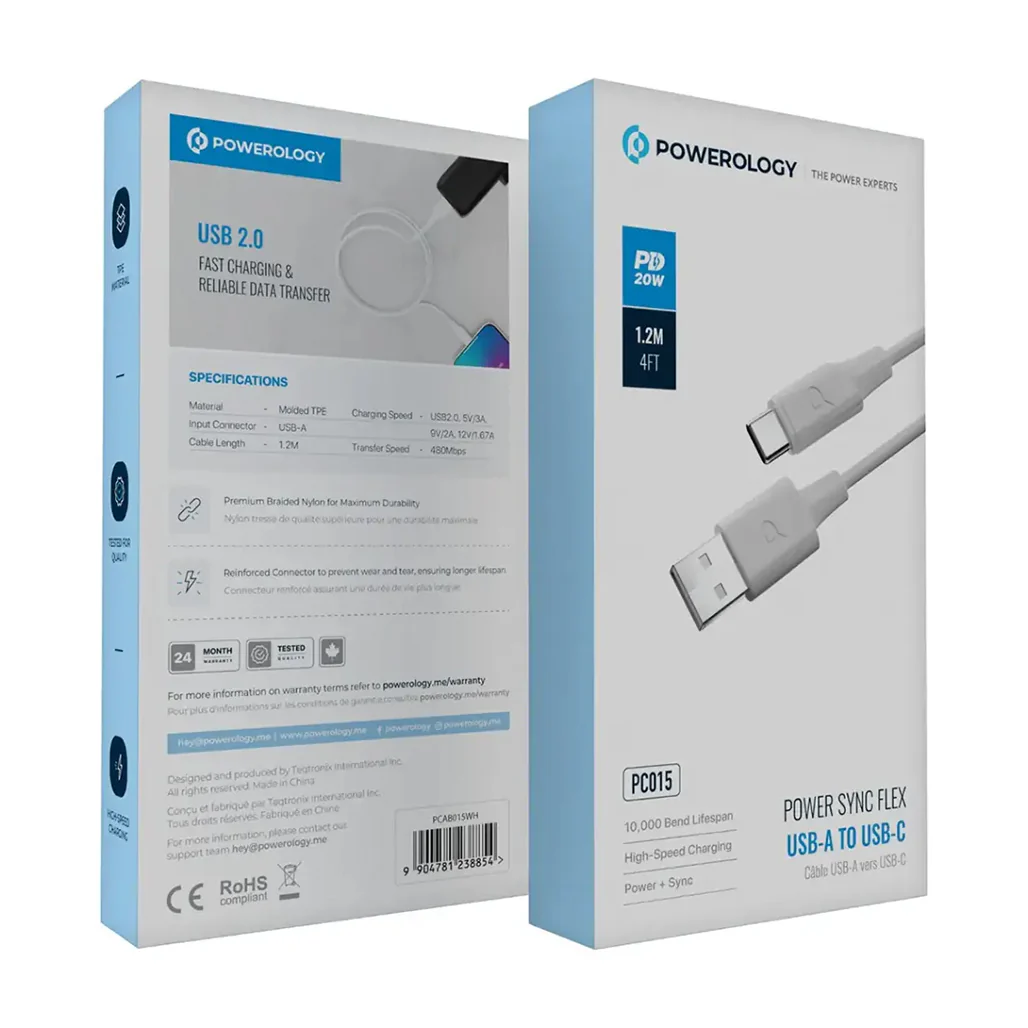 Powerology Power Sync Flex USB-A to USB-C Cable PD 20W - Image 4
