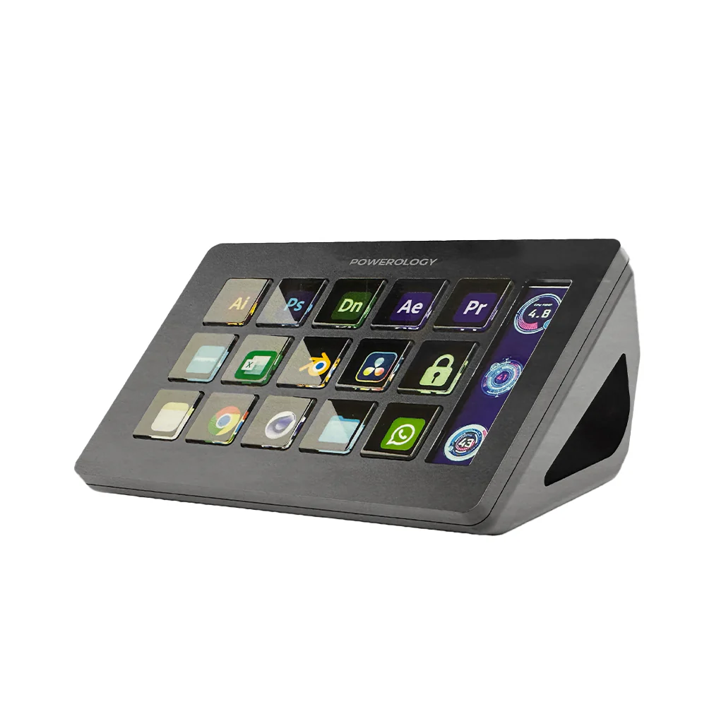 Powerology Stream Deck Interactive Buttons with Custom Software – 15 Programmable Keys, 800LUM Bright Display
