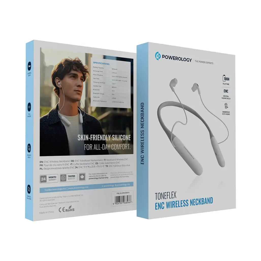 Powerology Toneflex ENC Wireless Neckband - White - Image 2