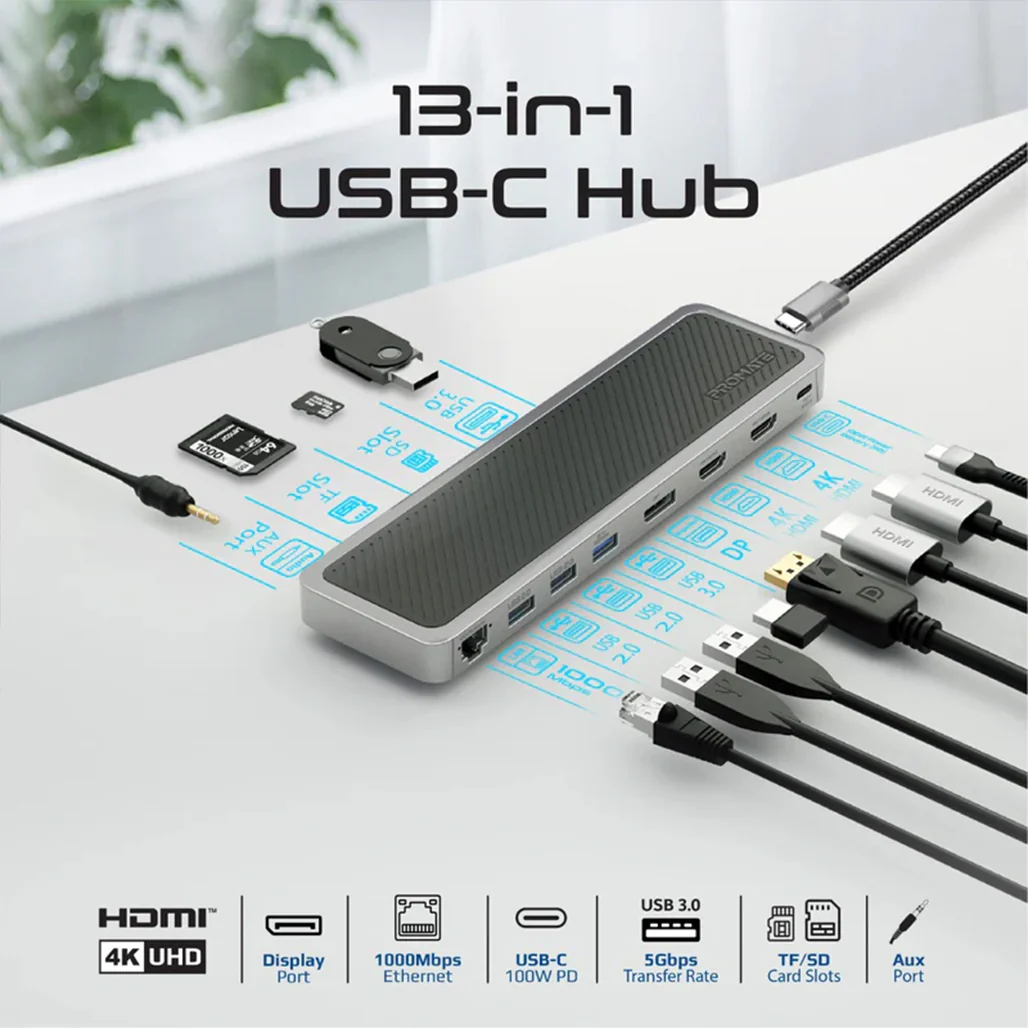 Promate 4K@60Hz Triple Display Multi-Port USB-C Docking Station - Image 2