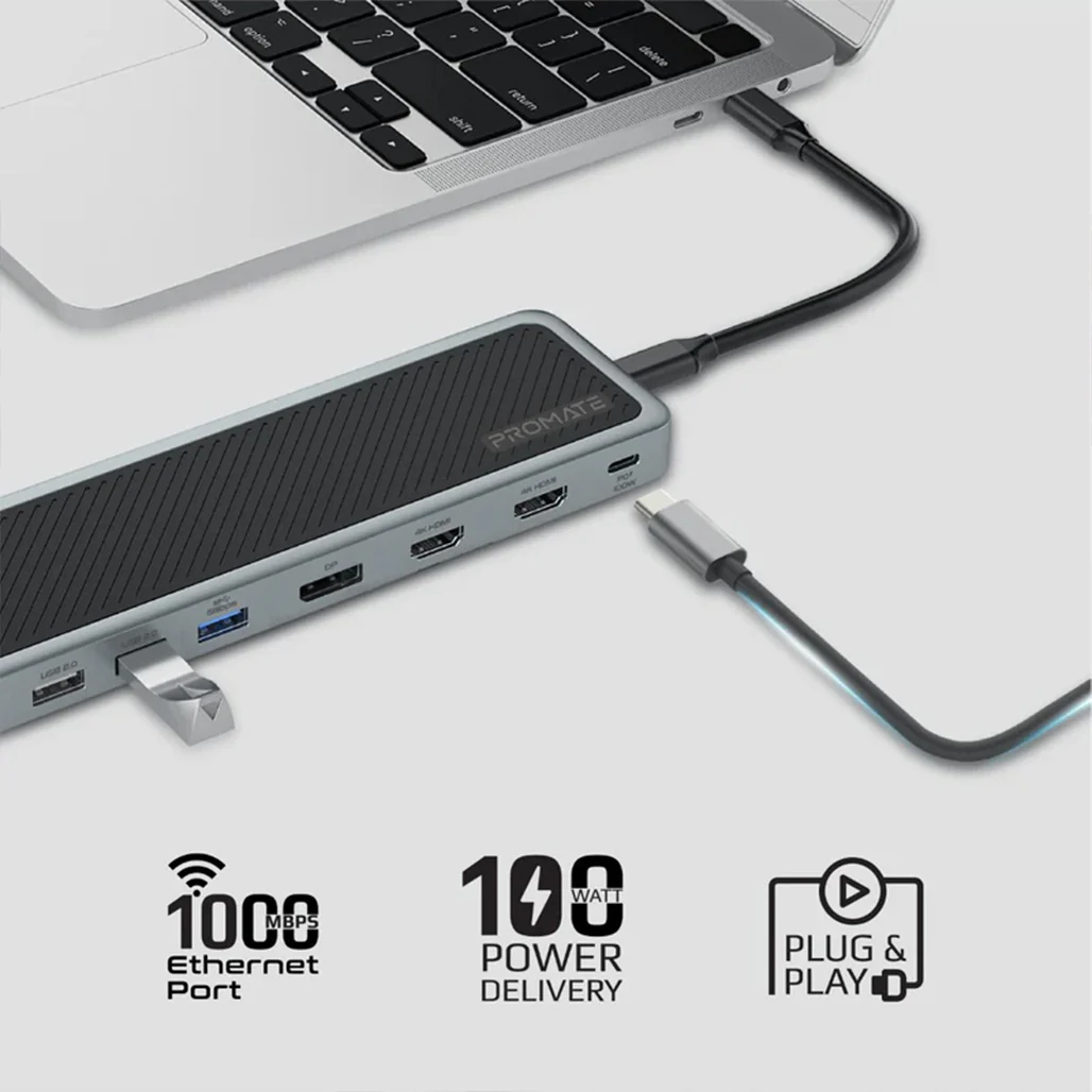 Promate 4K@60Hz Triple Display Multi-Port USB-C Docking Station - Image 6