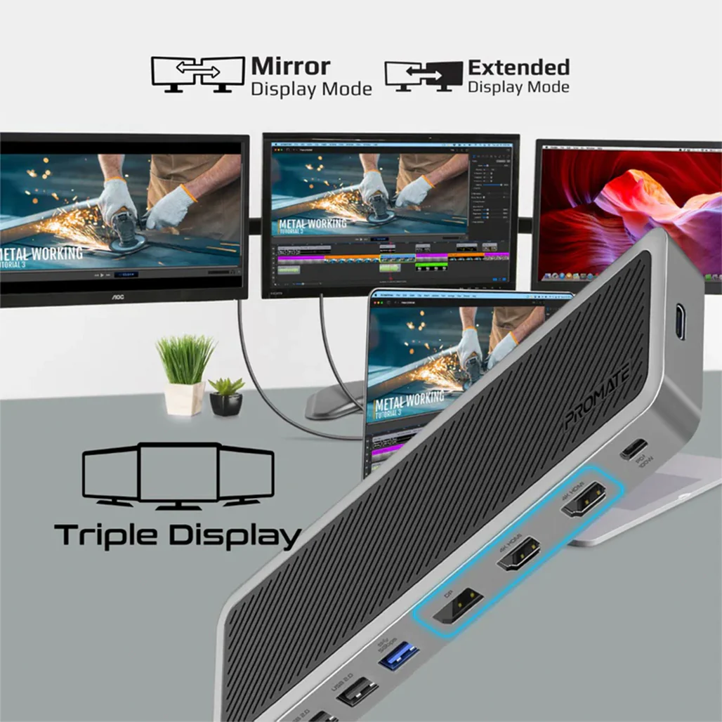Promate 4K@60Hz Triple Display Multi-Port USB-C Docking Station - Image 7