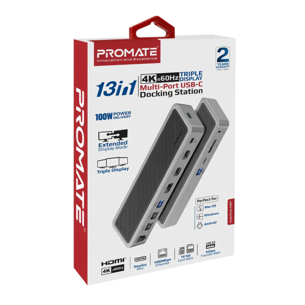 Promate 4K@60Hz Triple Display Multi-Port USB-C Docking Station - Image 8