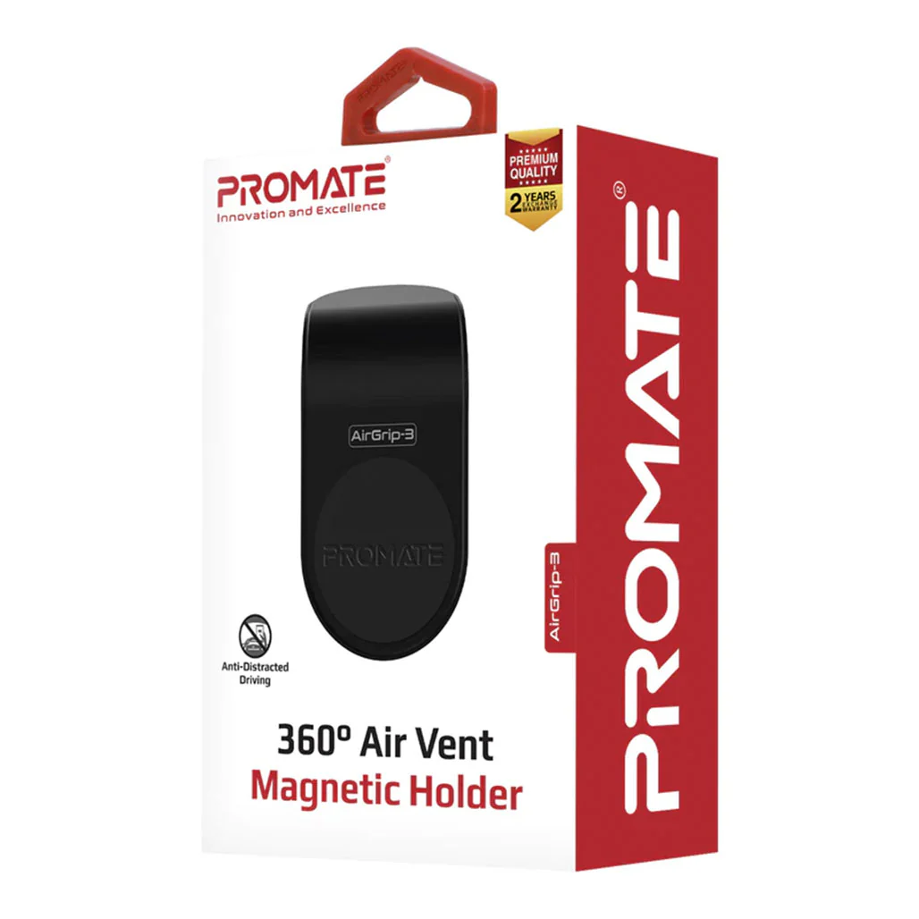Promate AirGrip-3 360 Degree Air Vent Magnetic Holder | Secure Universal Car Mount - Black - Image 2
