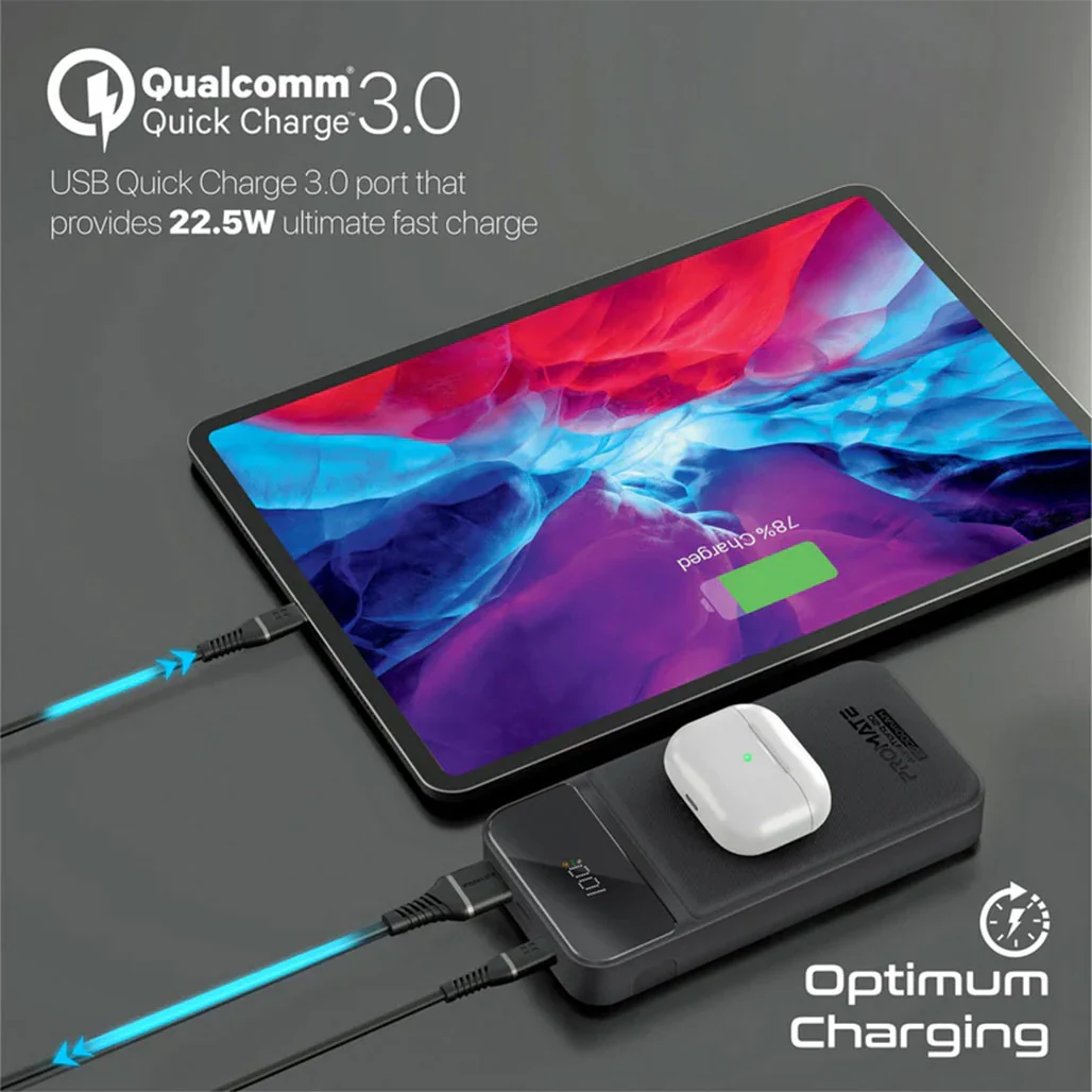Promate AuraTorq-20 Ultra Slim 15W Wireless Charging Power Bank | 20W PD & QC3.0 Fast Charger - Image 8