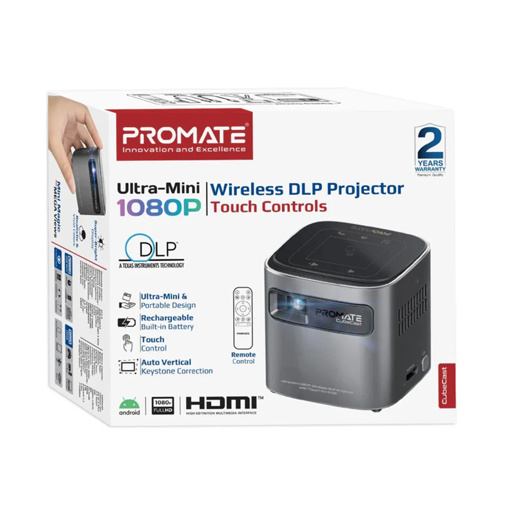 Promate CubeCast – Ultra-Mini Wireless DLP Projector with 1080P Support & Touch Controls - Image 2