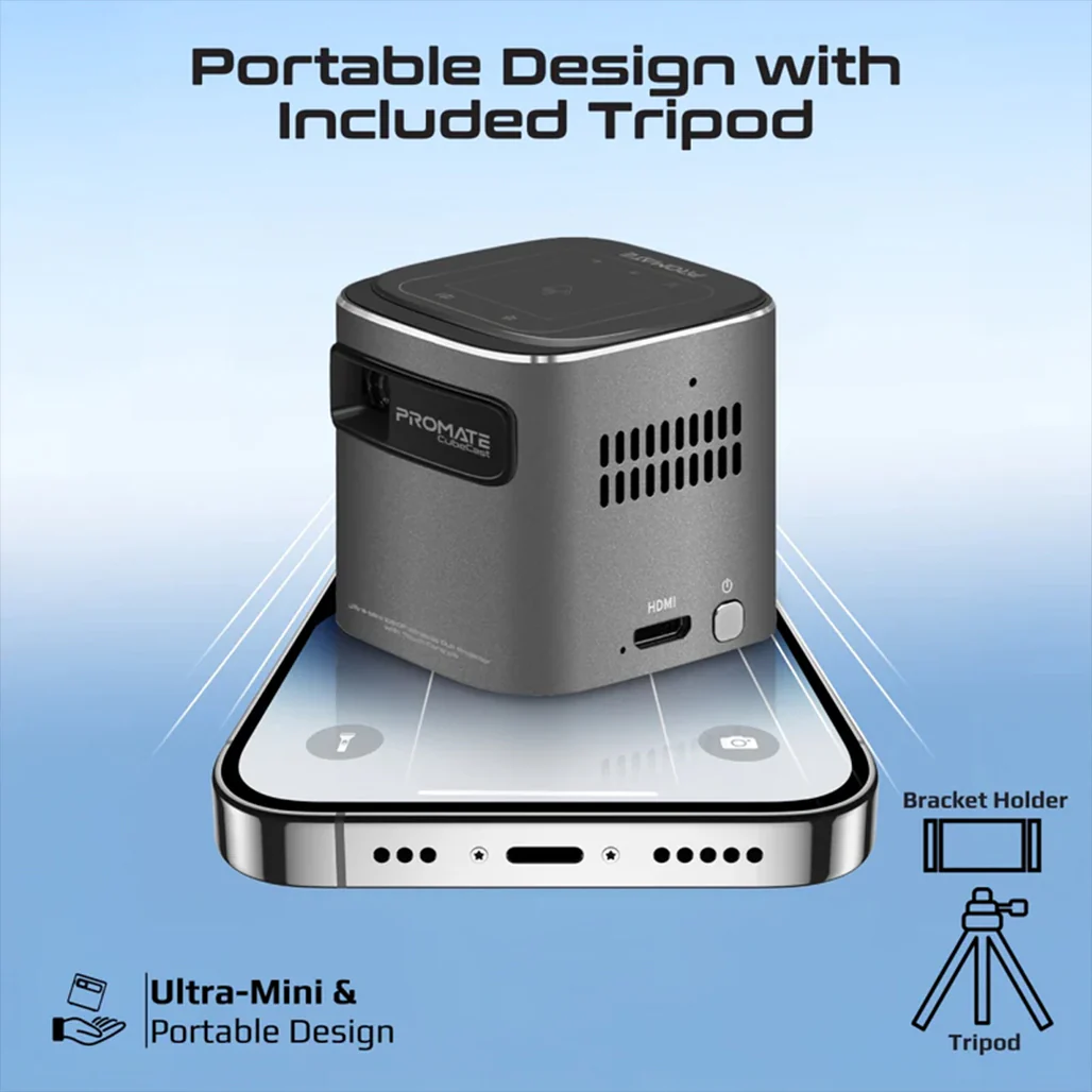 Promate CubeCast – Ultra-Mini Wireless DLP Projector with 1080P Support & Touch Controls - Image 5