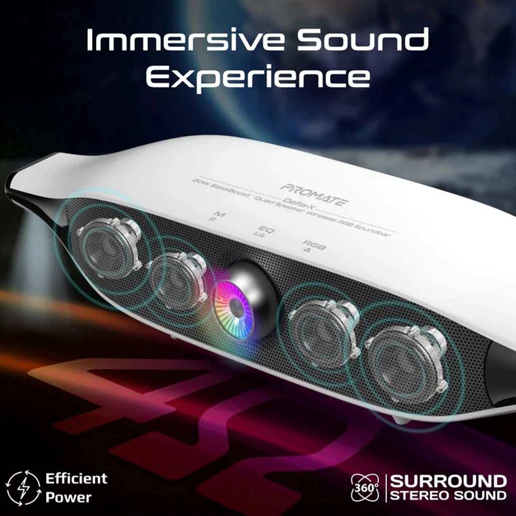 Promate Delta-X - 20W BassBoost™ Quad Speaker Wireless RGB Soundbar - Image 10