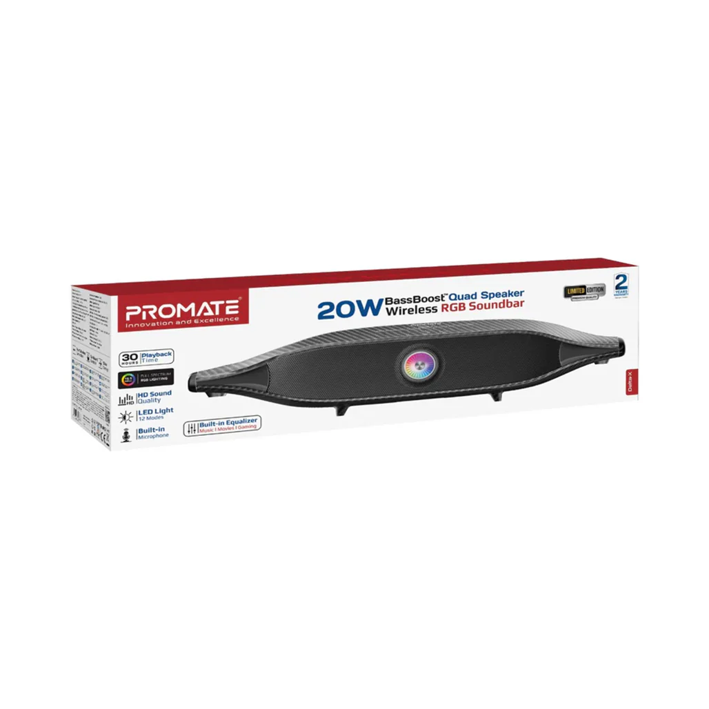 Promate Delta-X - 20W BassBoost™ Quad Speaker Wireless RGB Soundbar - Image 2