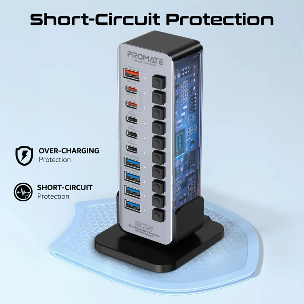Promate GegaTower-60W | Fast Charging Multi-Port USB-C Hub with 5Gbps Data Transfer - Image 10