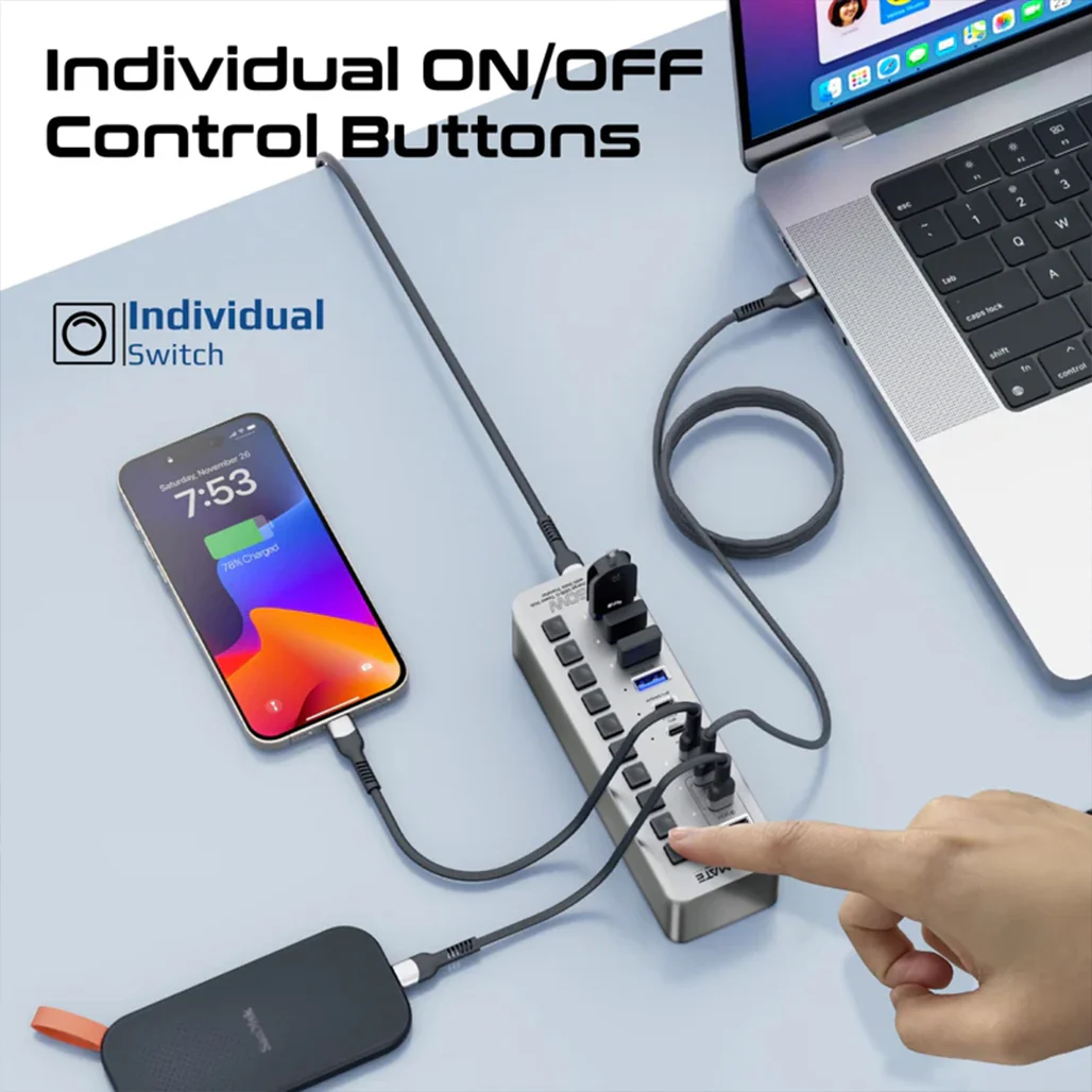 Promate GegaTower-60W | Fast Charging Multi-Port USB-C Hub with 5Gbps Data Transfer - Image 6