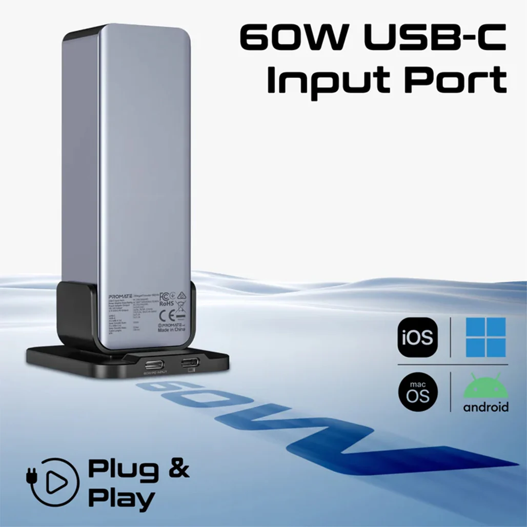 Promate GegaTower-60W | Fast Charging Multi-Port USB-C Hub with 5Gbps Data Transfer - Image 9