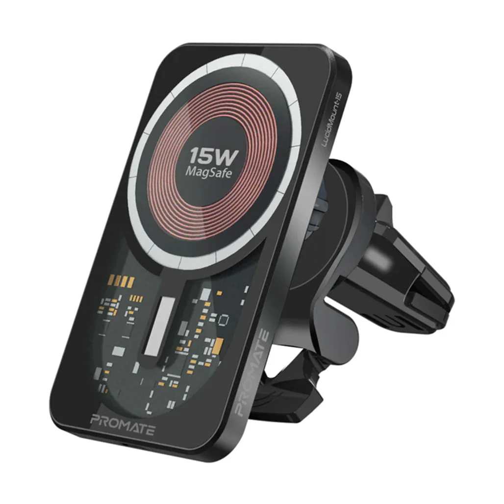 Promate LucidMount-15 15W MagSafe Transparent Car Wireless Charger | High-Speed Charging with Cradleless Design