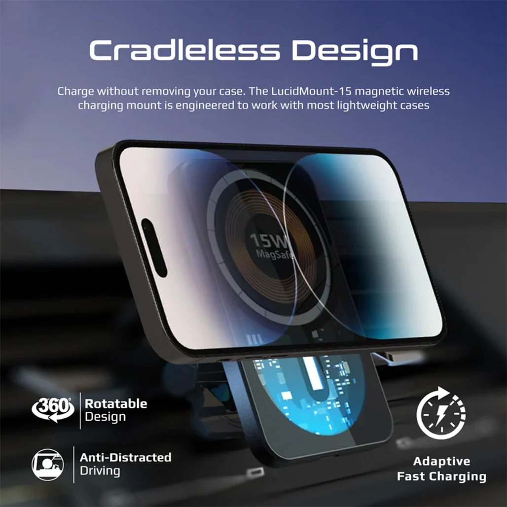 Promate LucidMount-15 15W MagSafe Transparent Car Wireless Charger | High-Speed Charging with Cradleless Design - Image 3