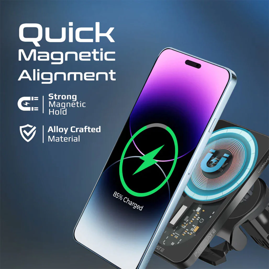Promate LucidMount-15 15W MagSafe Transparent Car Wireless Charger | High-Speed Charging with Cradleless Design - Image 5
