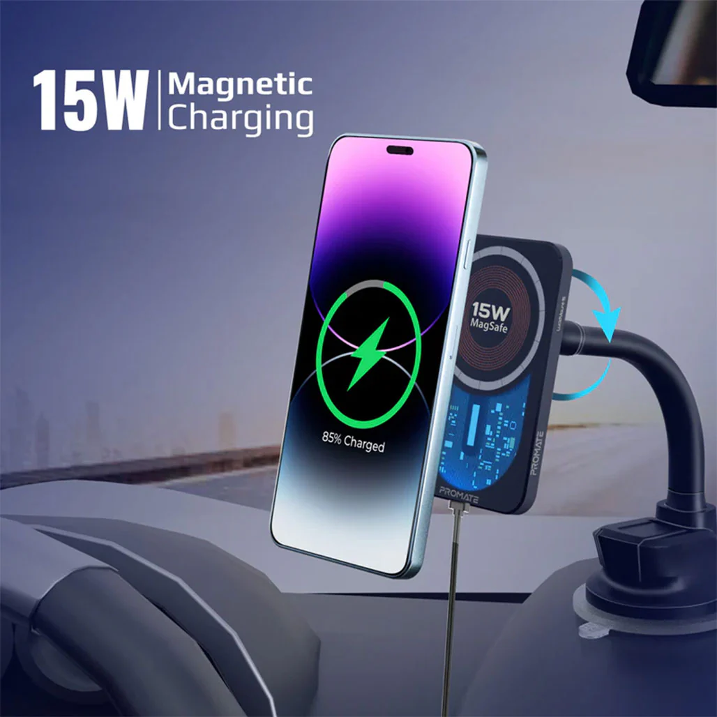 Promate LucidMount-15 15W MagSafe Transparent Car Wireless Charger | High-Speed Charging with Cradleless Design - Image 6