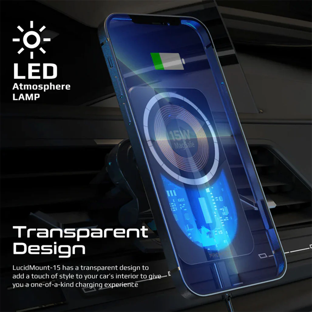 Promate LucidMount-15 15W MagSafe Transparent Car Wireless Charger | High-Speed Charging with Cradleless Design - Image 7