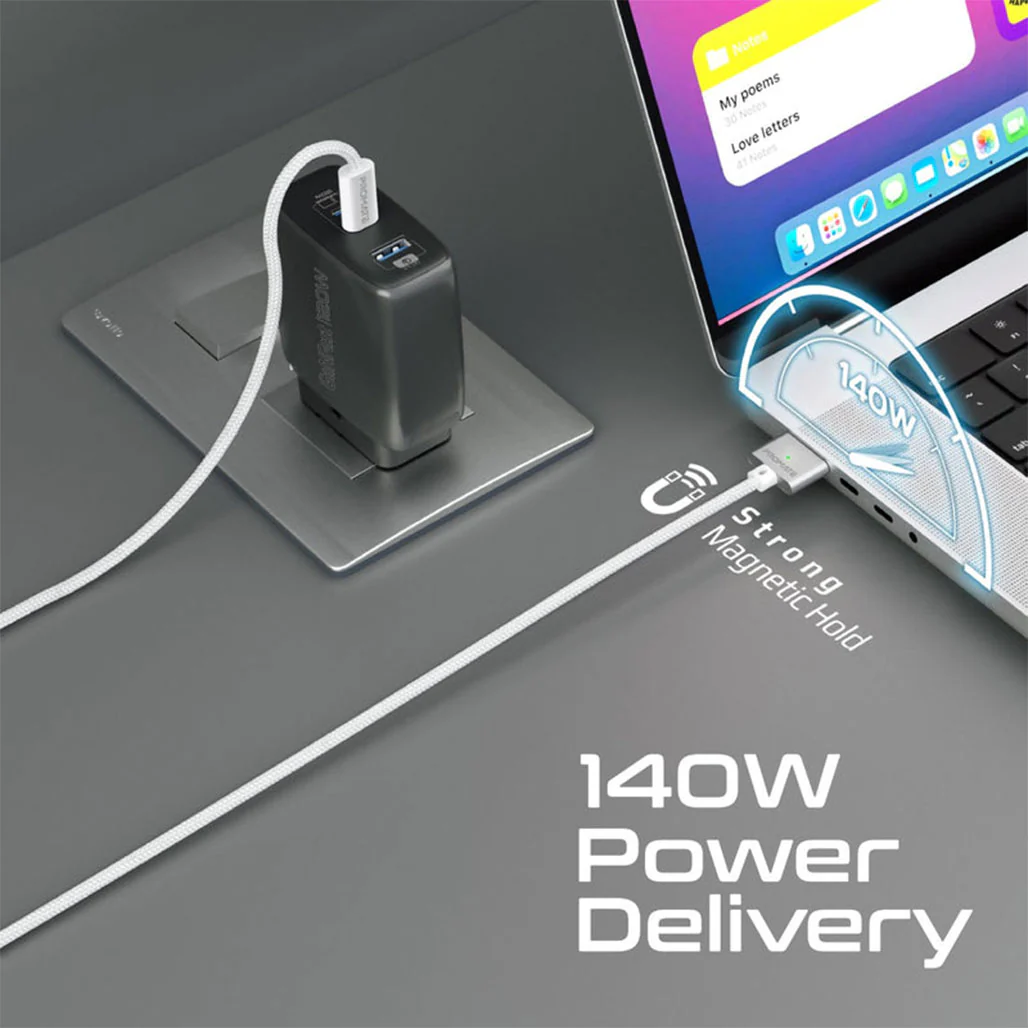 Promate MAGCORD-140PD 140W USB-C to MagSafe 3 Charging Cable for MacBook | High Tensile Strength & 2m Length - Image 3