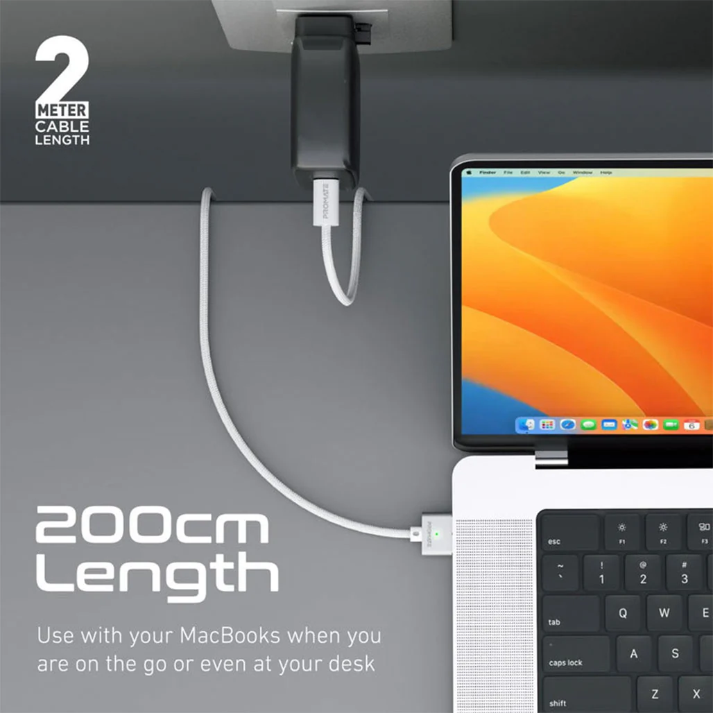 Promate MAGCORD-140PD 140W USB-C to MagSafe 3 Charging Cable for MacBook | High Tensile Strength & 2m Length - Image 4