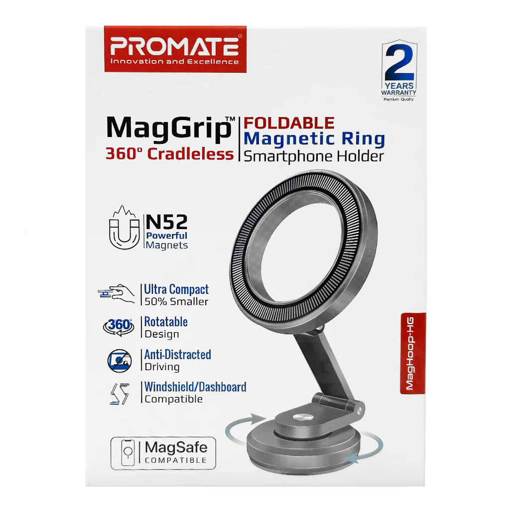 Promate MagGrip 360˚ Foldable Magnetic Ring Smartphone Holder – Compact & Rotatable Design with Magsafe Compatibility - Image 4