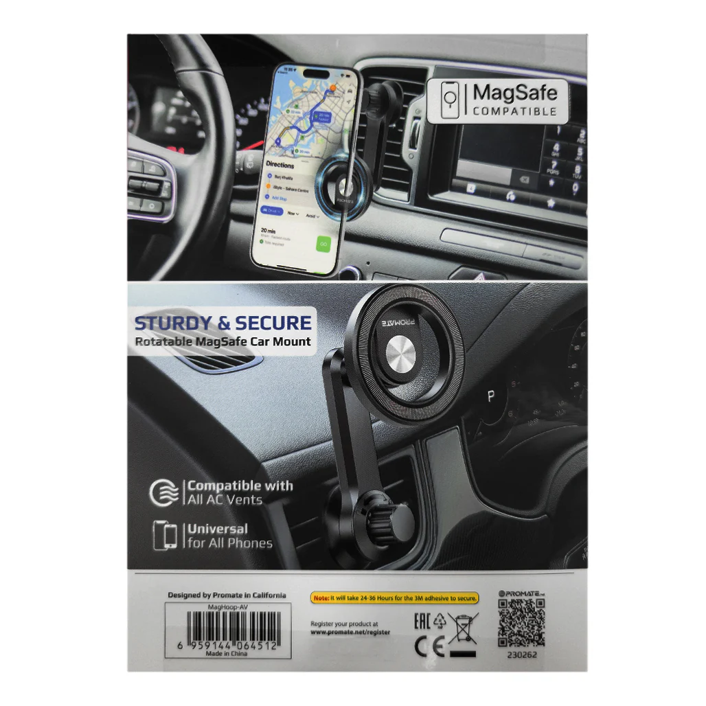 Promate MagGrip Cradeless Magnetic Ring Smartphone Holder for AC Vent | MagHoop-AV – Universal Compatibility & Secure Grip - Image 3