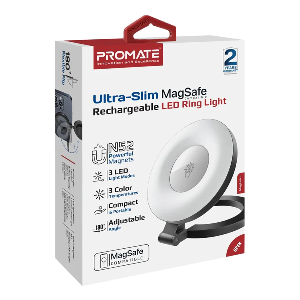 Promate MagHalo Ultra-Slim MagSafe Compatible Rechargeable LED Ring Light - Image 2