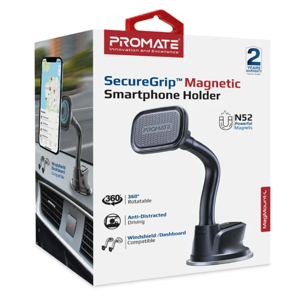 Promate MagMount-L SecureGrip™ Magnetic Smartphone Holder – Cradleless Dashboard & Windshield Mount with 360° Rotation - Image 2