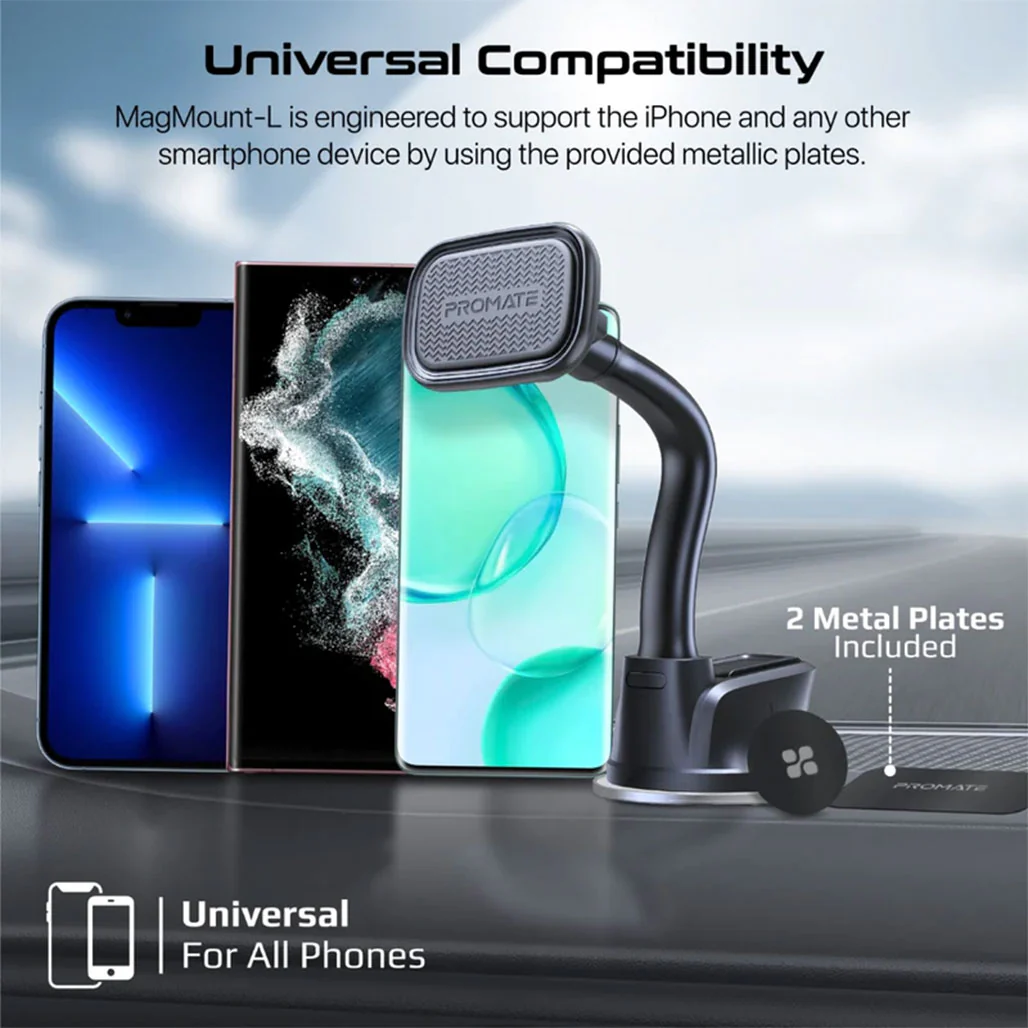 Promate MagMount-L SecureGrip™ Magnetic Smartphone Holder – Cradleless Dashboard & Windshield Mount with 360° Rotation - Image 3
