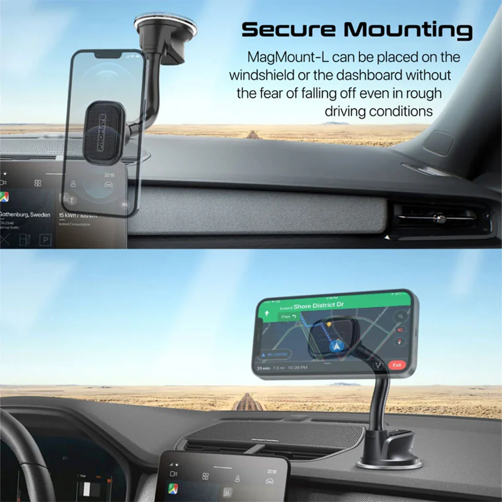 Promate MagMount-L SecureGrip™ Magnetic Smartphone Holder – Cradleless Dashboard & Windshield Mount with 360° Rotation - Image 4